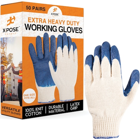 Xpose Safety Palm Working Gloves, Cotton/Latex, Blue, 50 PK BPG-50-X-S